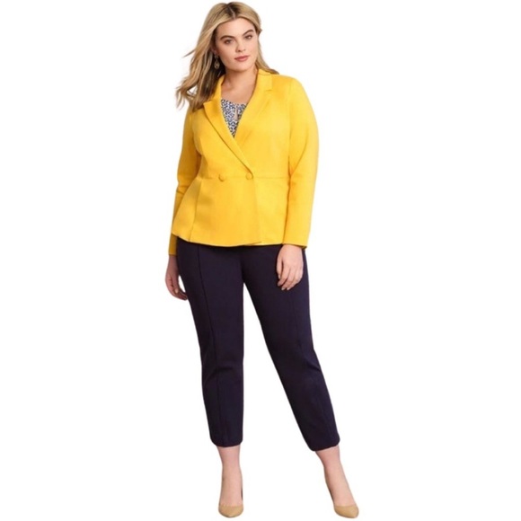 New ELOQUII Peplum Stretch Work Blazer Marigold Yellow Plus 26 Double Breasted - Picture 13 of 16